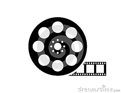 Film reel movie icon. Vector isolated icon. Black movie reel icon in vintage style on white background Vector Illustration