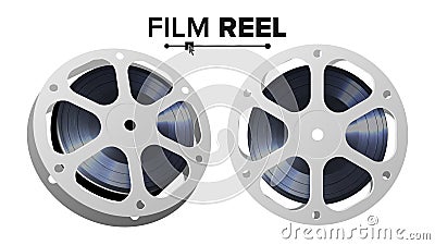 Film Reel Vector. Retro Movie Object. Classic Twisted Cinema Tape. Isolated Illustration. Vector Illustration