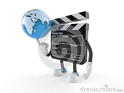 Film slate character with world globe Stock Photo
