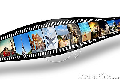 Film strip with colorful, vibrant photographs. Travel theme Stock Photo