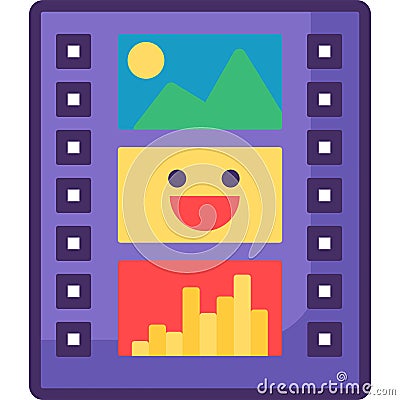 Film Strip Icon, Flat Photo Tape Sign Vector Stock Photo