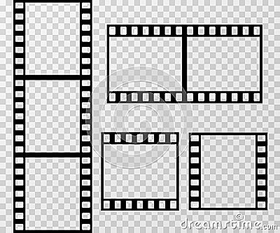 Film strip photo frame vector template isolated on transparent checkered background Vector Illustration