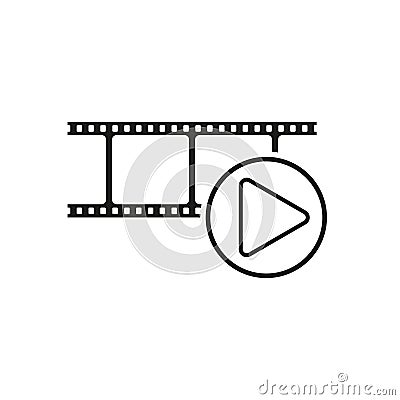 Film strip reel icon. Cinema tape, concept showing movie icon. Play video button sign. Vector illustration. EPS 10. Vector Illustration