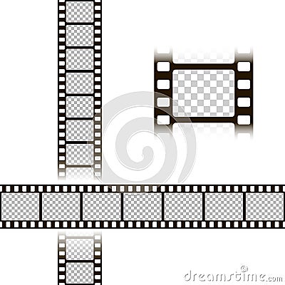 Film strip set. Collection of film for the camera. Cinema frame. Vector illustration template of negative isolated on white backgr Vector Illustration