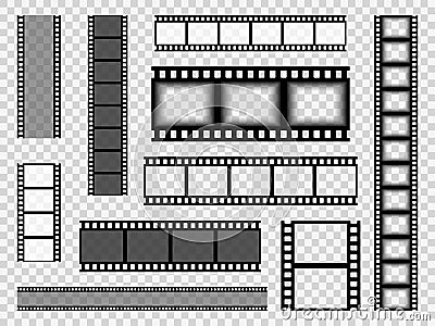 Film strip templates. Cinema monochrome border tape, media empty image photo video vintage frame movie reel vector set Vector Illustration