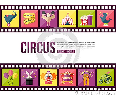 Film strips and circus entertainment icons set Vector Illustration