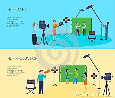 Filmmaking Process 2 Flat Horizontal Banners Vector Illustration