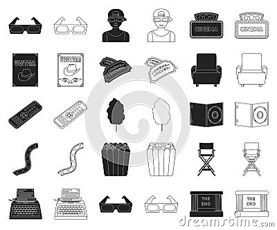 Films and cinema black,outline icons in set collection for design.Movies and Attributes vector symbol stock web Vector Illustration