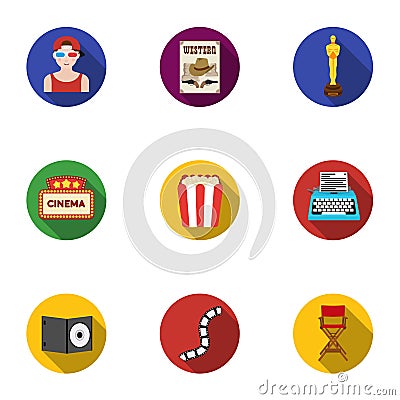 Films and cinema set icons in flat style. Big collection of films and cinema vector symbol stock illustration Vector Illustration