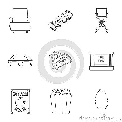 Films and cinema set icons in outline style. Big collection of films and cinema vector symbol stock illustration Vector Illustration