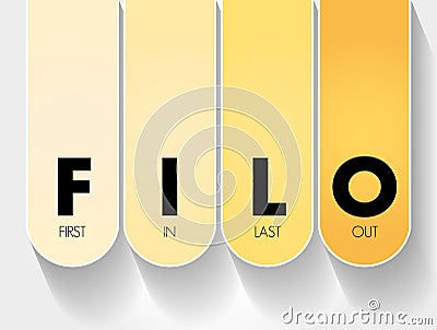 FILO - First In Last Out acronym, concept background Stock Photo