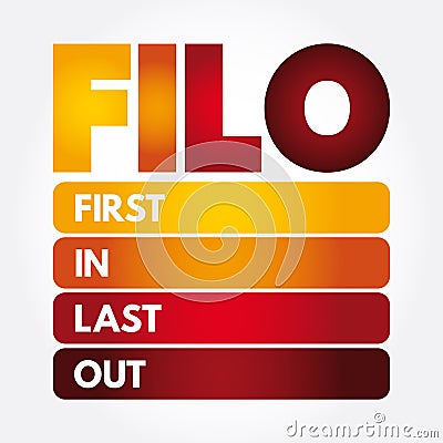 FILO - First In Last Out acronym, concept background Stock Photo