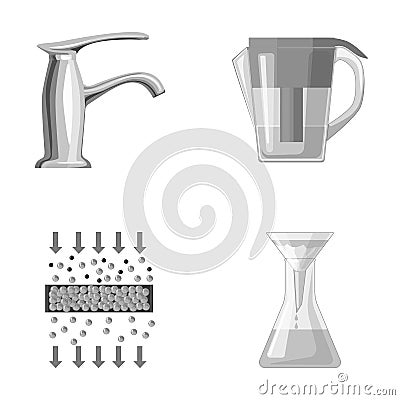 Filter, filtration, nature, eco, bio .Water filtration system set collection icons in monochrome style vector symbol Vector Illustration