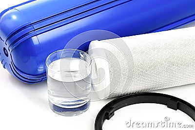 Filter flask with replaceable cartridge carbon filter and key- system for water treatment isolated Stock Photo