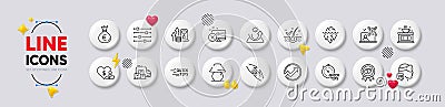 Filter, Reject access and Money bag line icons. For web app, printing. White buttons 3d icons. Vector Vector Illustration