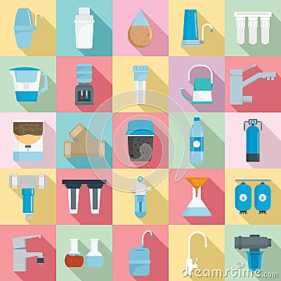 Filter water icon set, flat style Vector Illustration
