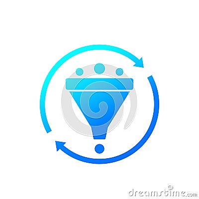 Filtering icon with funnel, vector Vector Illustration