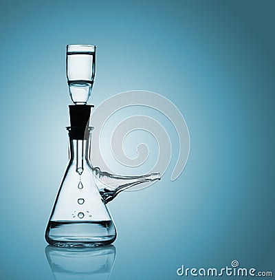 Filtration of water in the suction flask Stock Photo