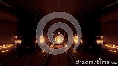 Fin guldglödande sfär med reflekterande utrymmestunnelbakgrund 3d-återgivningsillustration vj-slinga stock illustrationer Fin guldglödande sfär med reflekterande utrymmestunnelbakgrund 3d-återgivningsillustration vj-slinga stock illustrationer