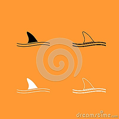 Fin of shark black and white icon . Vector Illustration