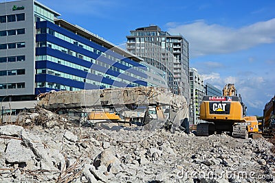 The final phase of the demolition of the Bonaventure Expressway Editorial Stock Photo