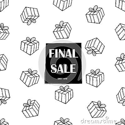 Final Sale poster. Background with gift boxes. Vector Illustration