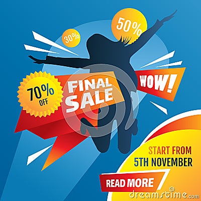 Final sale poster with girl silhouette Vector Illustration