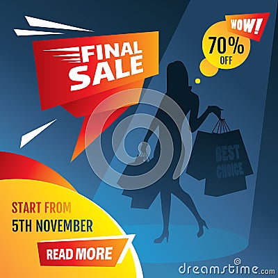 Final sale poster with girl silhouette Vector Illustration