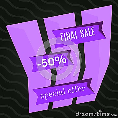 Final sale purple bannes on black background. Vector background with colorful design elements. Vector Illustration