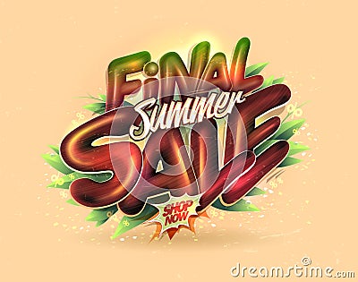 Final summer sale banner mockup with glossy 3D lettering Vector Illustration