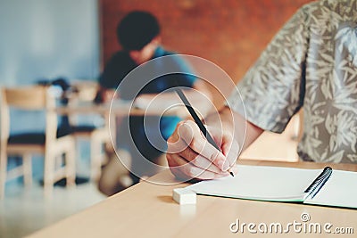 Final test University students testing exam in University Stock Photo