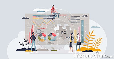 Finance analysis and company money revenue reports tiny person concept Vector Illustration