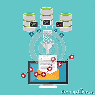 Finance Analyzing. Email promotion. Data mining concept Vector Illustration