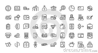 Finance bank money icons set thick line Vector Illustration