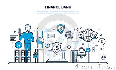 Finance bank, online banking, protection, guarantee payment security, finance, deposits. Vector Illustration