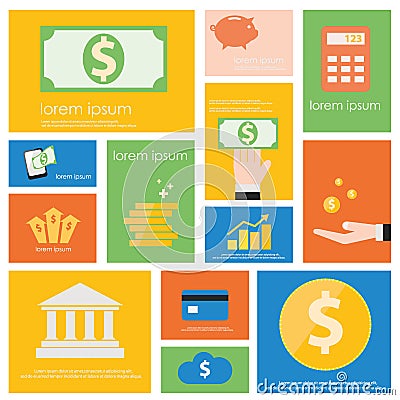 Finance and Banking icon set. Vector Illustration