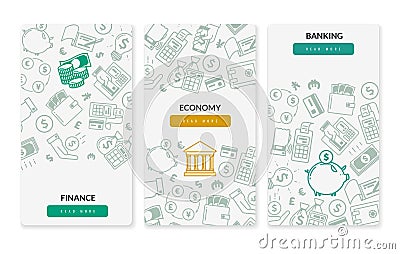 Finance banking icons vertical banners. Three vertical banners on white background Vector Illustration