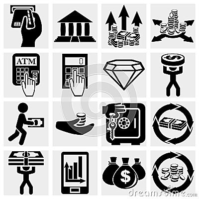 Finance, banking and money vector icons set. Vector Illustration