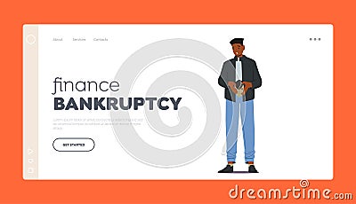 Finance Bankruptcy Landing Page Template. No Money, Poverty, Poorness, Misery Concept. Black Character Show Empty Wallet Vector Illustration