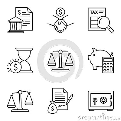 Finance and business icons collection. Money and payment simple icons, on white background Vector Illustration
