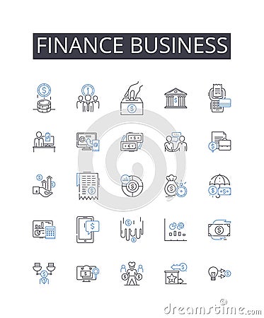 Finance business line icons collection. Accounting industry, Banking world, Investment domain, Mtary sector, Financial Vector Illustration