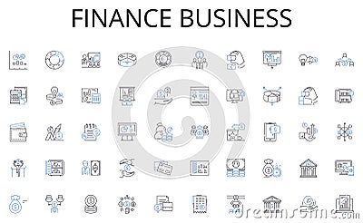 Finance business line icons collection. Assets, Liabilities, Equity, Valuation, Intangibles, Depreciation, Inventory Vector Illustration