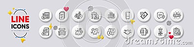Finance calculator, Phishing and Translate line icons. For web app, printing. White buttons 3d icons. Vector Vector Illustration