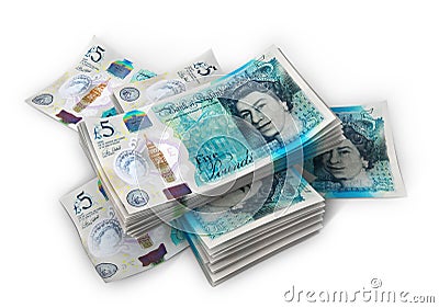 Finance concept. Stack of pound bills isolated on a white background. Cartoon Illustration