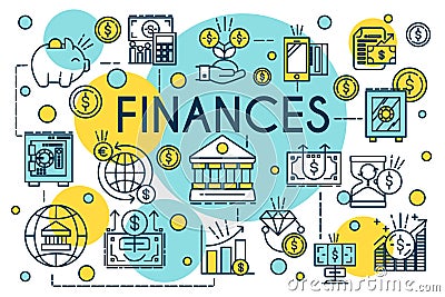 Finance concept thin line style. Business, management, financial planning, finances, banking and accounting. Vector Vector Illustration