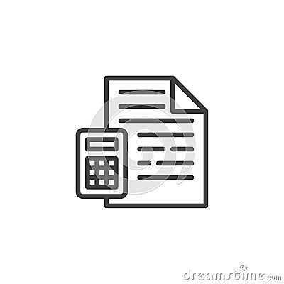 Finance Document and Calculator line icon Vector Illustration