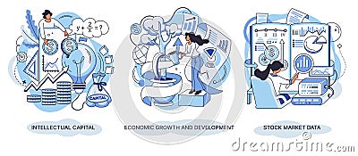 Finance and engineering graph of economics. Economic growth and development. Intellectual capital creative metaphor Vector Illustration