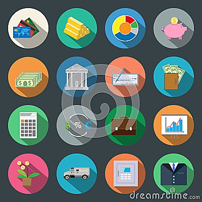Finance flat icons set Vector Illustration