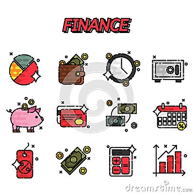 Finance flat icons set Vector Illustration