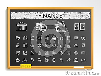 Finance hand drawing line icons. chalk sketch sign illustration on blackboard Vector Illustration